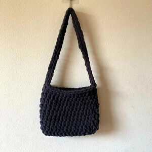 Grey Crochet Mini Shoulder Bag Knit Utility Casual Women's Clutch Purse
